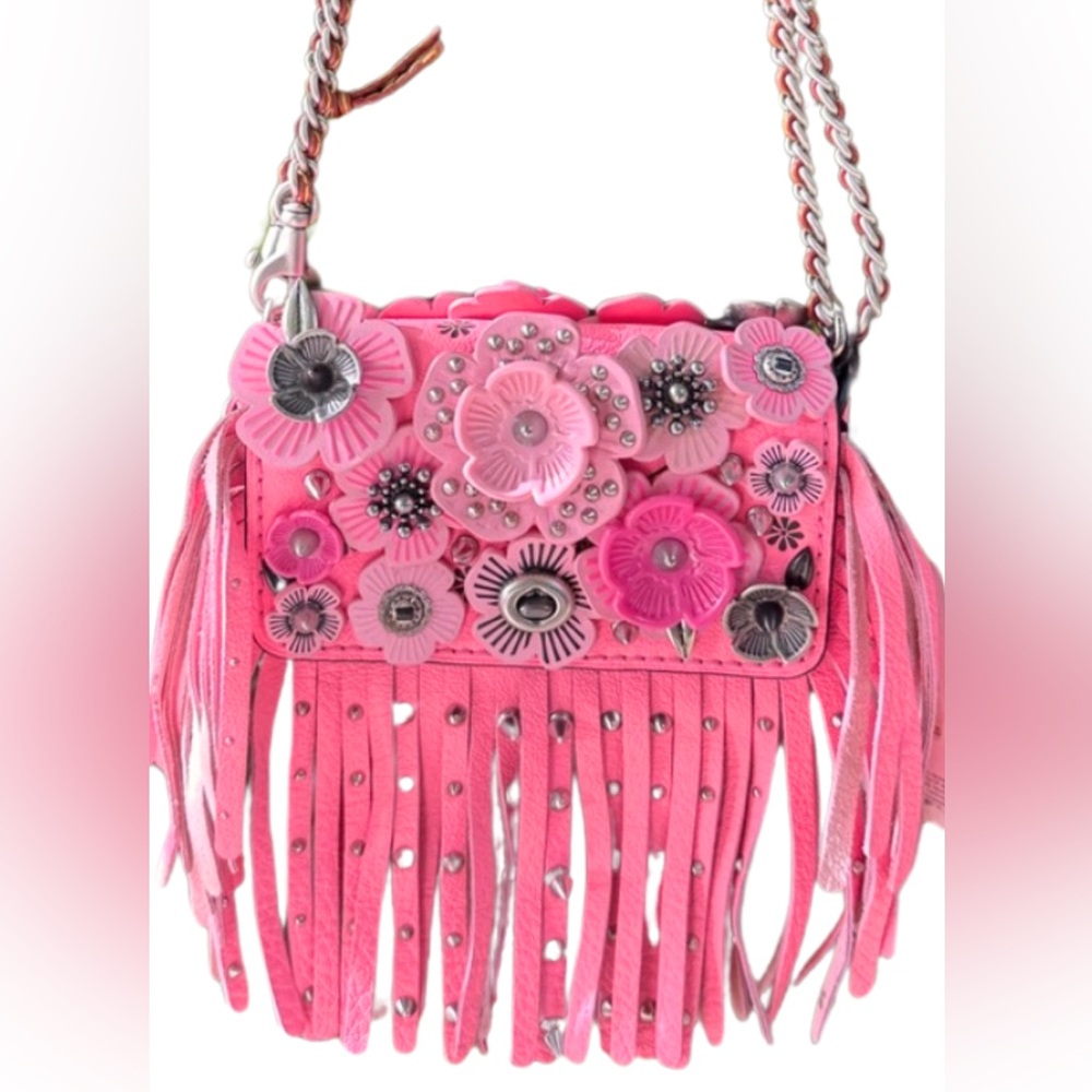 EUC Rare Coach 1941 Wild Tea Rose Pink Fringe Dinikier Bag - Picture 4 of 12
